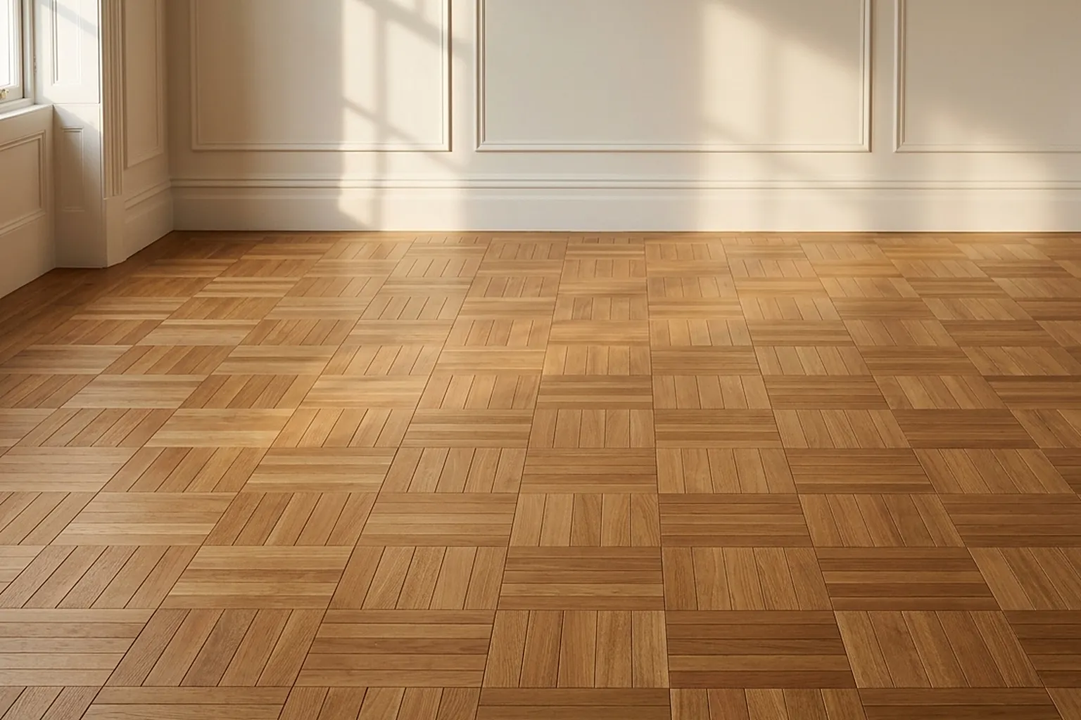 Hand-set parquetry timber floor pattern